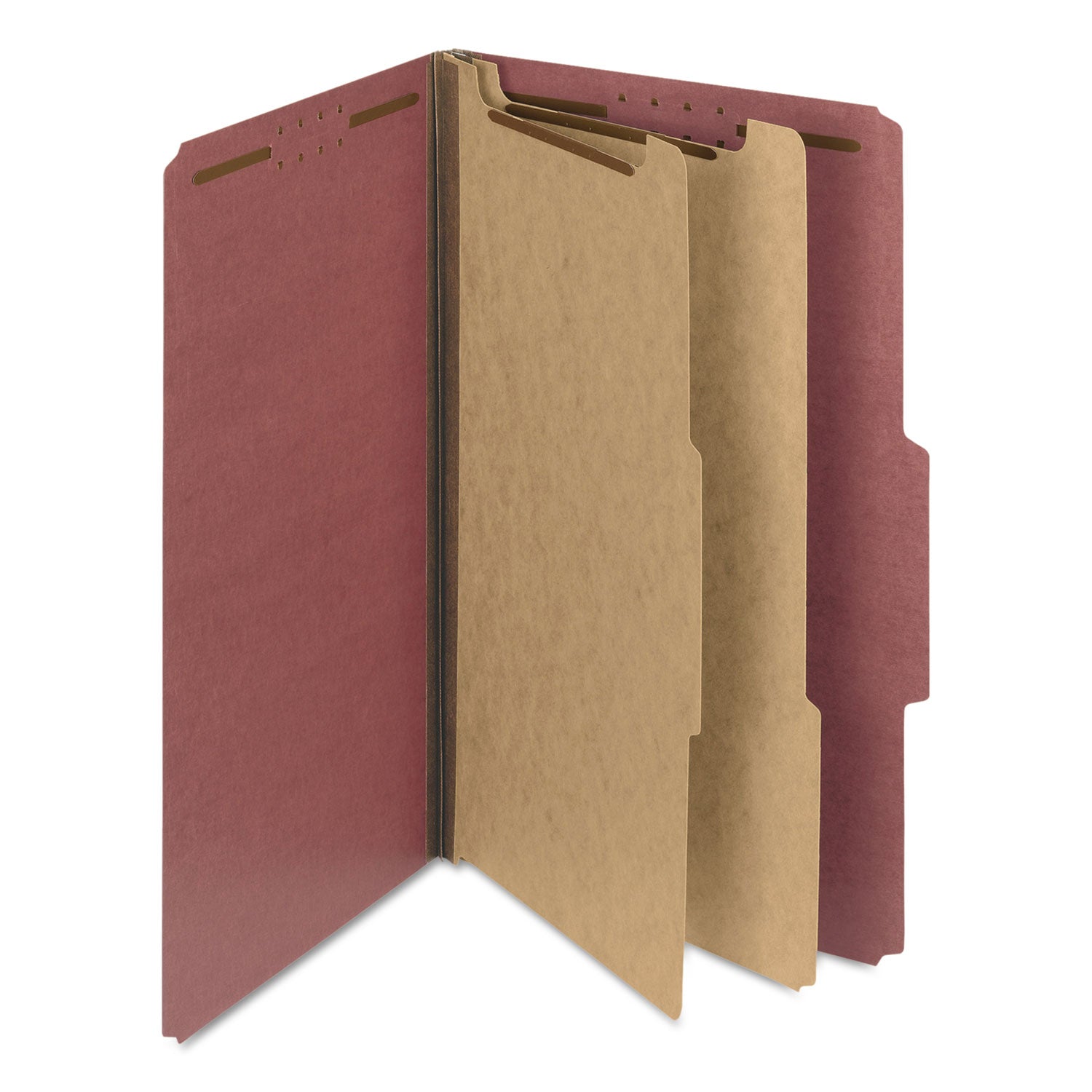 Smead Recycled Pressboard Classification Folders, 2" Expansion, 2 Dividers, 6 Fasteners, Legal Size, Red Exterior, 10/Box (19023)