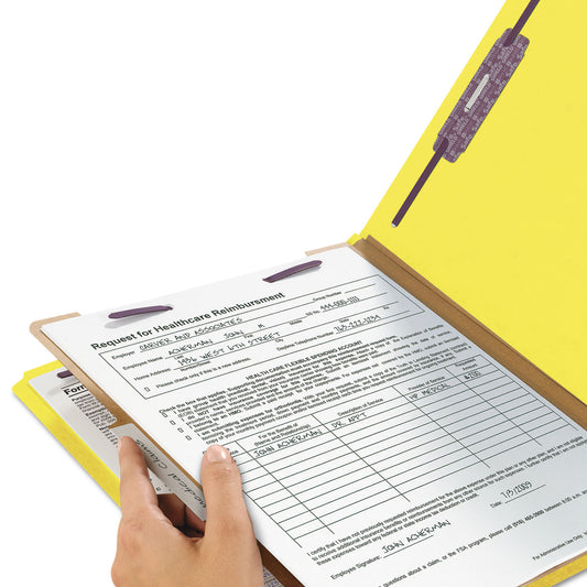Smead Four-Section Pressboard Top Tab Classification Folders, Four SafeSHIELD Fasteners, 1 Divider, Legal Size, Yellow, 10/Box (18734)