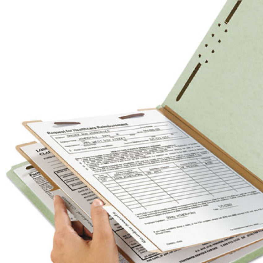 Smead Recycled Pressboard Classification Folders, 2" Expansion, 2 Dividers, 6 Fasteners, Letter Size, Gray-Green, 10/Box (14023)