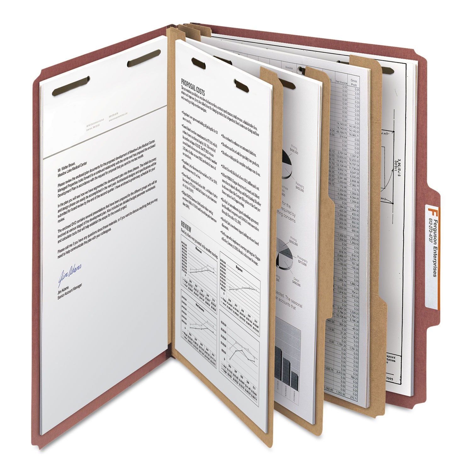 Smead Recycled Pressboard Classification Folders, 3" Expansion, 3 Dividers, 8 Fasteners, Letter Size, Red Exterior, 10/Box (14099)