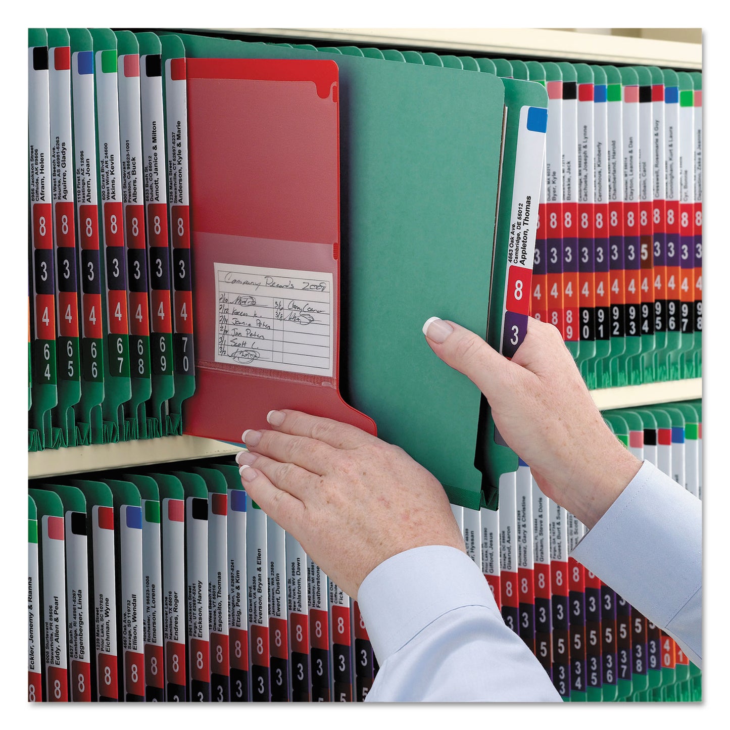 Smead End Tab Pressboard Classification Folders, Six SafeSHIELD Fasteners, 2" Expansion, 2 Dividers, Legal Size, Green, 10/Box (29785)