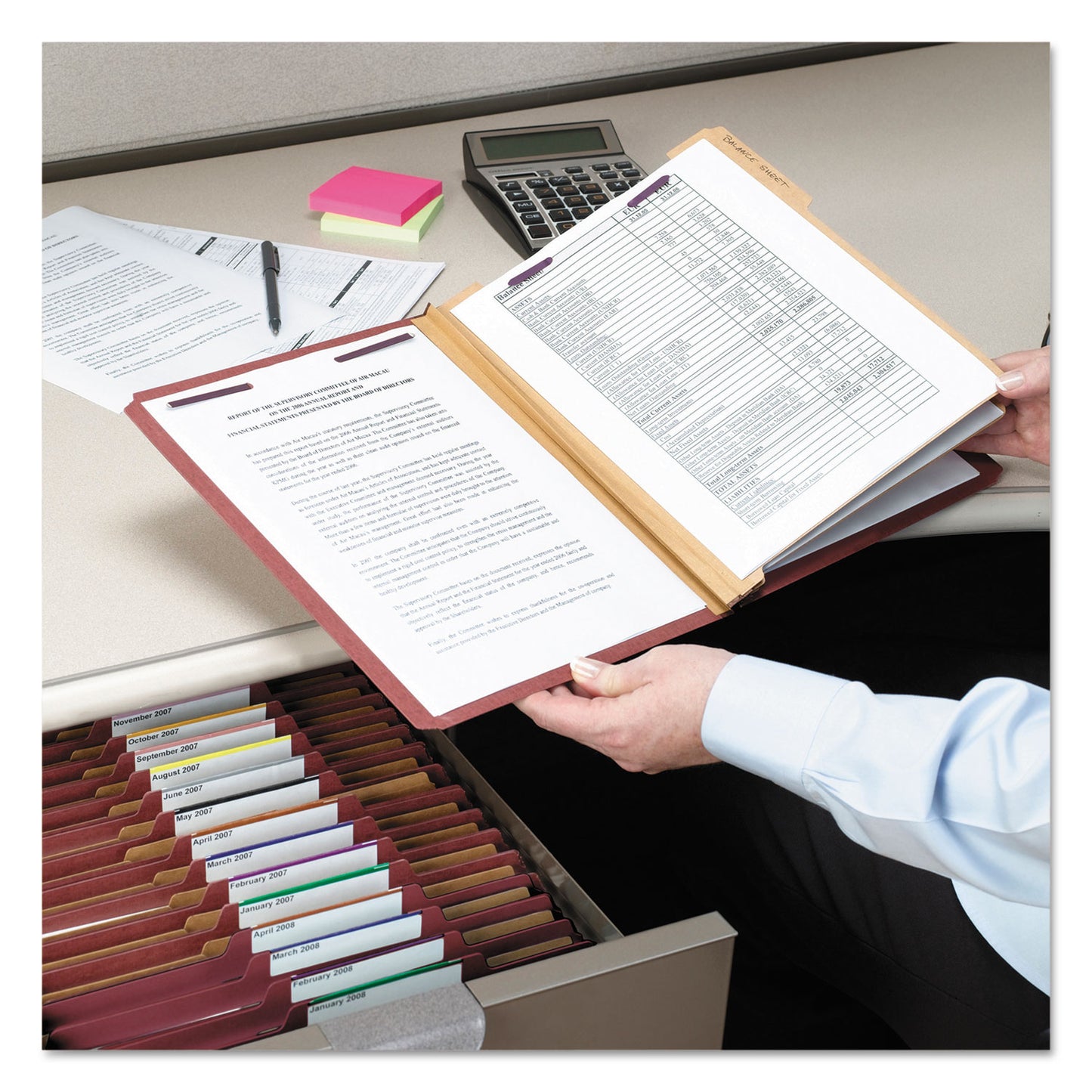 Smead Pressboard Classification Folders, Six SafeSHIELD Fasteners, 2/5-Cut Tabs, 2 Dividers, Legal Size, Red, 10/Box (19075)