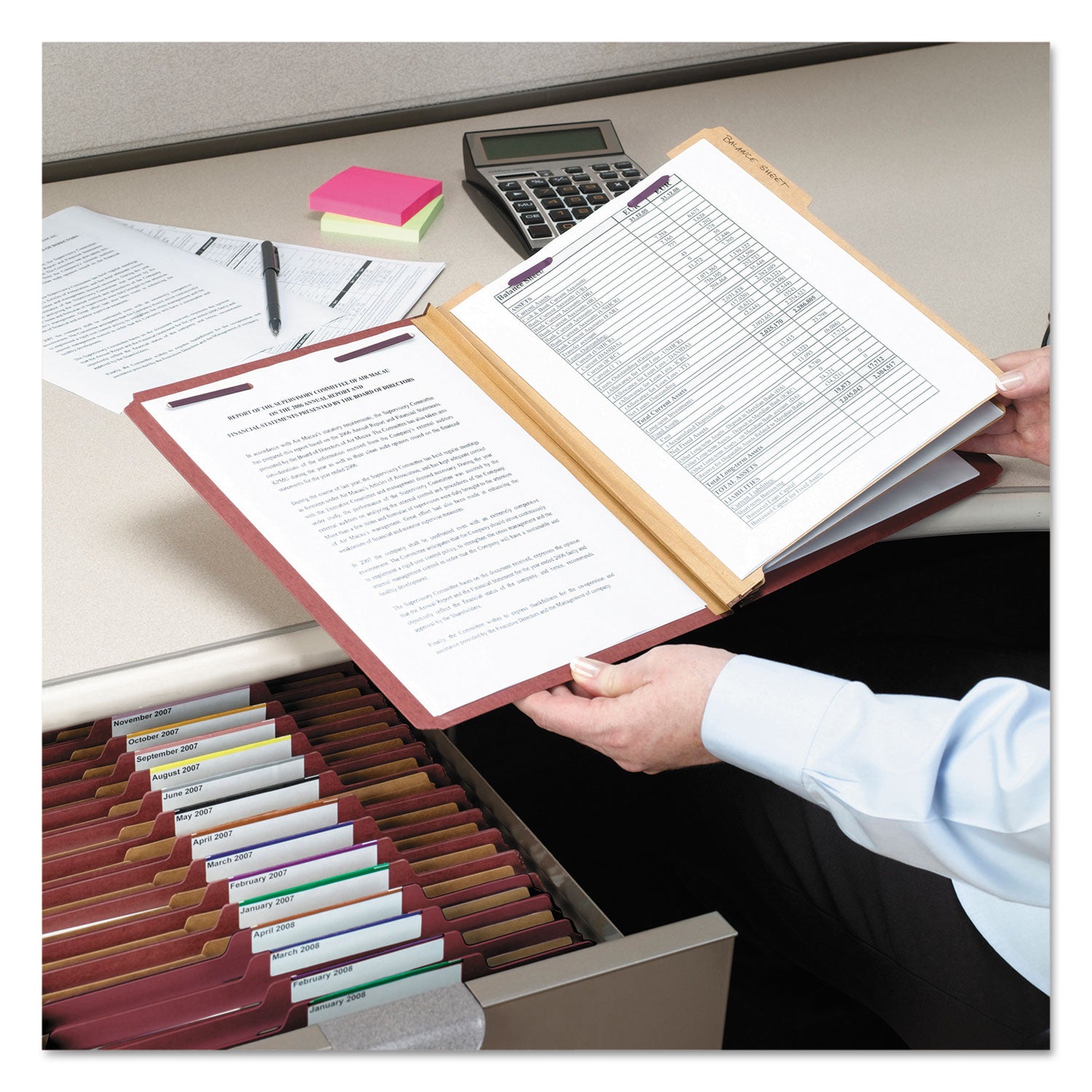 Smead Pressboard Classification Folders, Six SafeSHIELD Fasteners, 2/5-Cut Tabs, 2 Dividers, Legal Size, Red, 10/Box (19075)