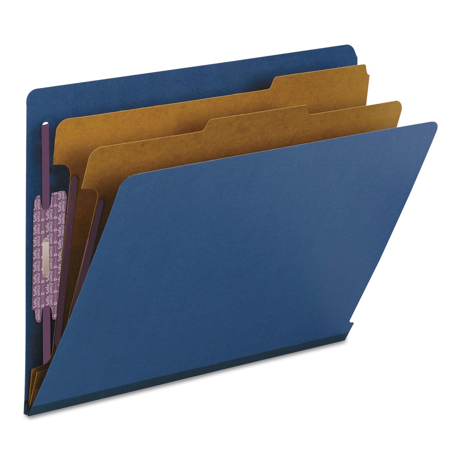 Smead End Tab Pressboard Classification Folders, Six SafeSHIELD Fasteners, 2" Expansion, 2 Dividers, Letter Size, Dark Blue, 10/Box (26784)