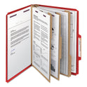 Smead Eight-Section Pressboard Top Tab Classification Folders, 8 SafeSHIELD Fasteners, 3 Dividers, Letter Size, Bright Red, 10/Box (14095)