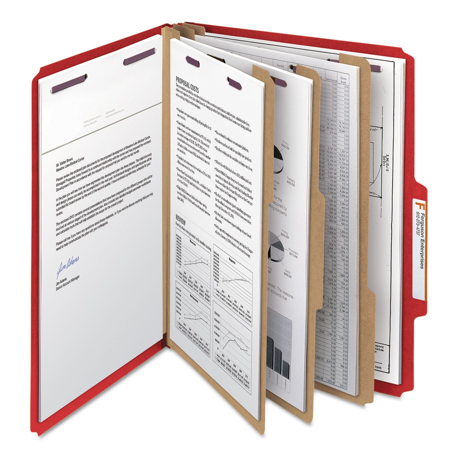 Smead Eight-Section Pressboard Top Tab Classification Folders, 8 SafeSHIELD Fasteners, 3 Dividers, Letter Size, Bright Red, 10/Box (14095)