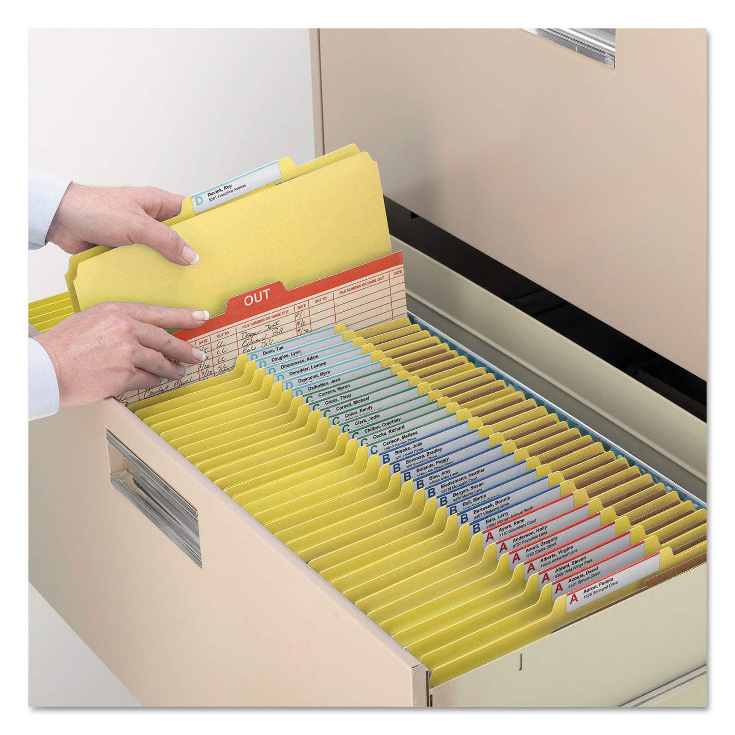 Smead 6-Section Pressboard Top Tab Pocket Classification Folders, 6 SafeSHIELD Fasteners, 2 Dividers, Legal Size, Yellow, 10/Box (19084)