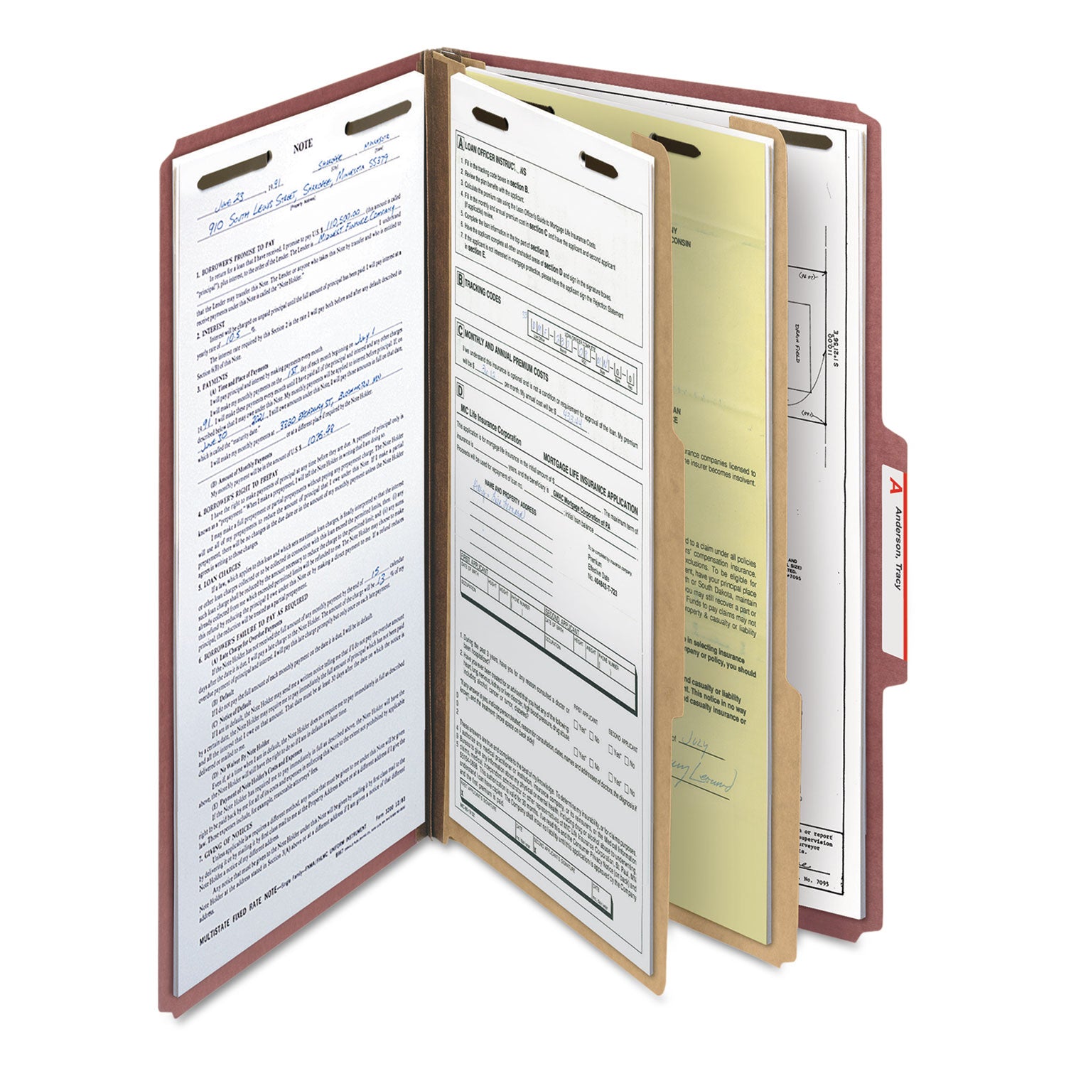 Smead Recycled Pressboard Classification Folders, 2" Expansion, 2 Dividers, 6 Fasteners, Legal Size, Red Exterior, 10/Box (19023)