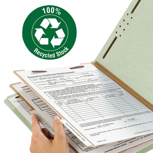 Smead Recycled Pressboard Classification Folders, 2" Expansion, 2 Dividers, 6 Fasteners, Legal Size, Gray-Green, 10/Box (19022)
