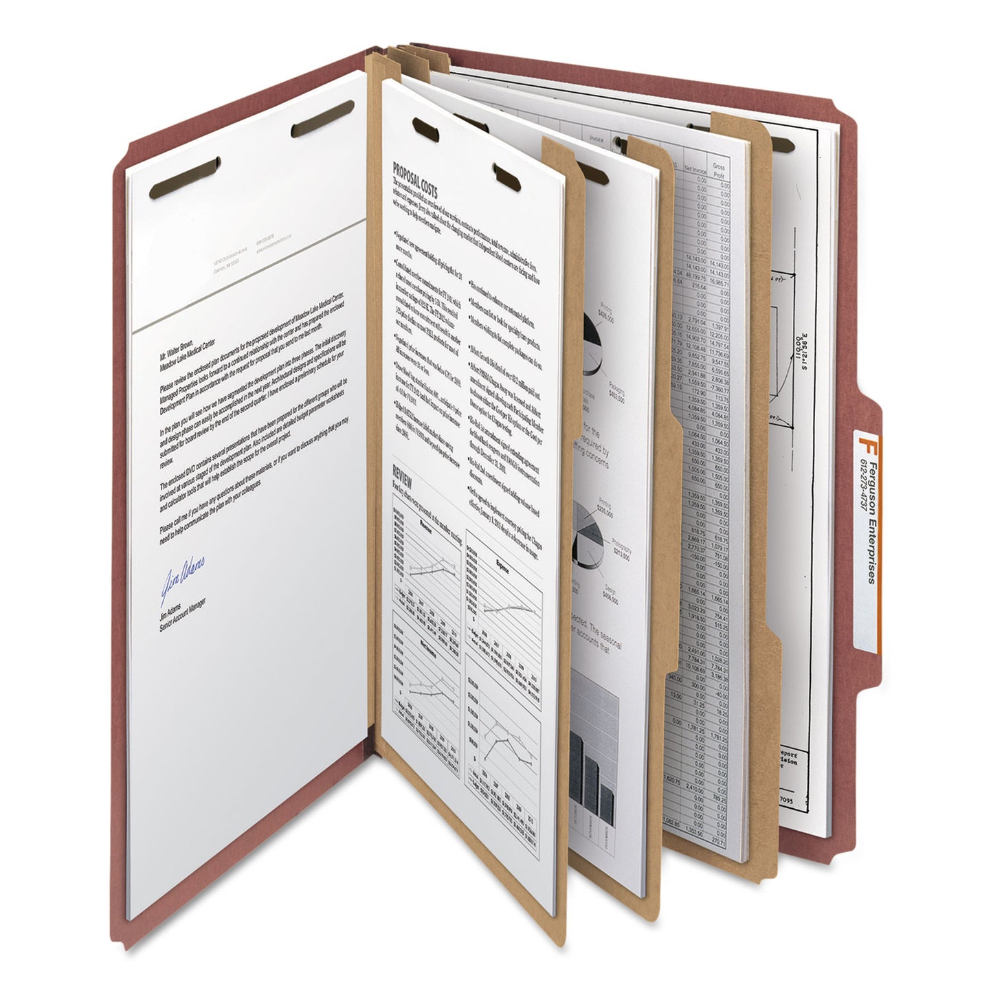 Smead Recycled Pressboard Classification Folders, 3" Expansion, 3 Dividers, 8 Fasteners, Legal Size, Red Exterior, 10/Box (19099)