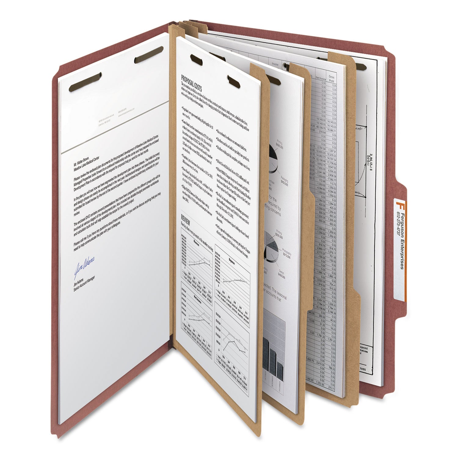 Smead Recycled Pressboard Classification Folders, 3" Expansion, 3 Dividers, 8 Fasteners, Legal Size, Red Exterior, 10/Box (19099)