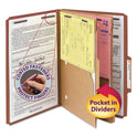 Smead 6-Section Pressboard Top Tab Pocket Classification Folders, 6 SafeSHIELD Fasteners, 2 Dividers, Legal Size, Red, 10/Box (19079)