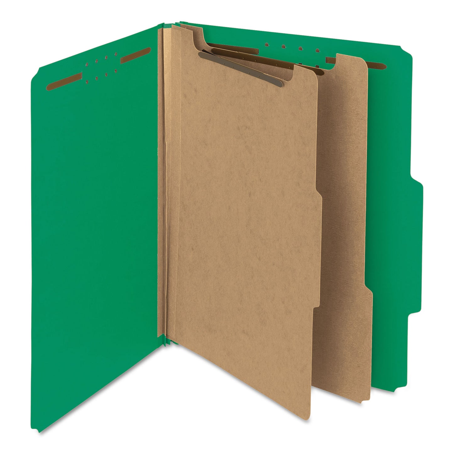 Smead Recycled Pressboard Classification Folders, 2" Expansion, 2 Dividers, 6 Fasteners, Letter Size, Green Exterior, 10/Box (14063)