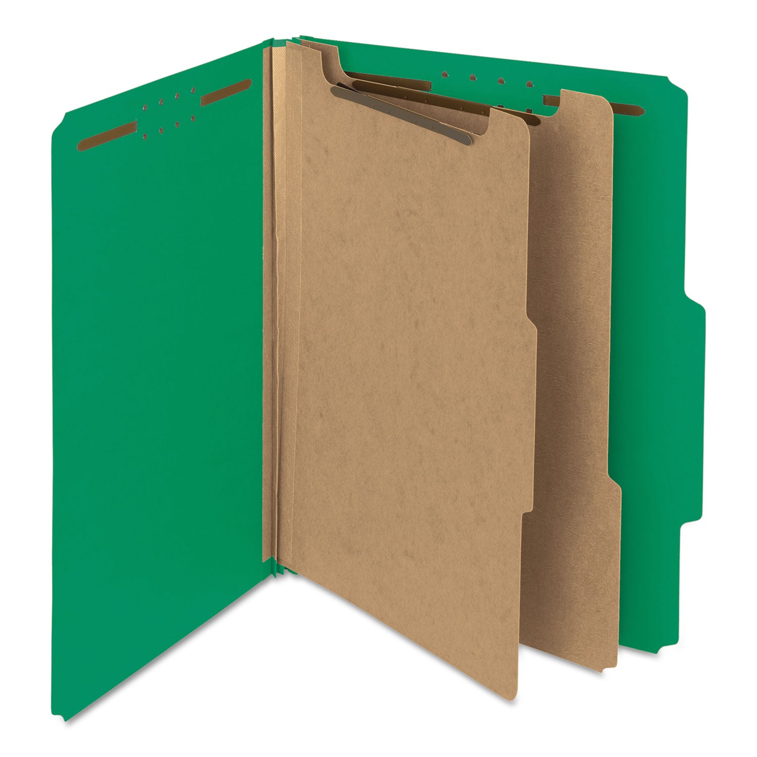 Smead Recycled Pressboard Classification Folders, 2" Expansion, 2 Dividers, 6 Fasteners, Letter Size, Green Exterior, 10/Box (14063)