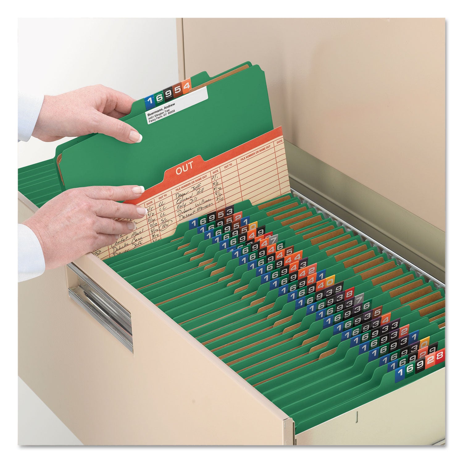 Smead Eight-Section Pressboard Top Tab Classification Folders, Eight SafeSHIELD Fasteners, 3 Dividers, Legal Size, Green, 10/Box (19097)