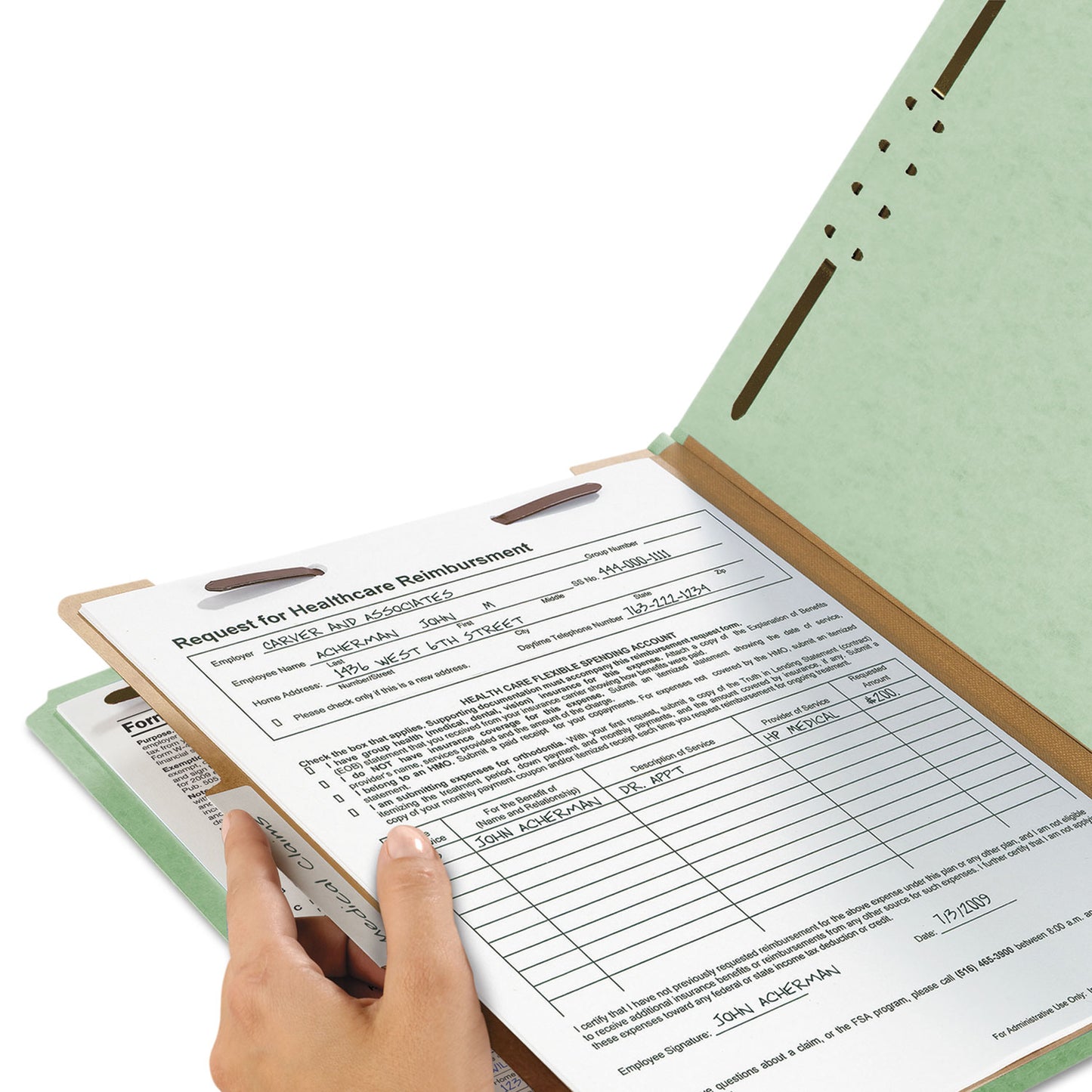 Smead Recycled Pressboard Classification Folders, 2" Expansion, 1 Divider, 4 Fasteners, Letter Size, Gray-Green, 10/Box (13723)