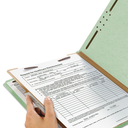 Smead Recycled Pressboard Classification Folders, 2" Expansion, 1 Divider, 4 Fasteners, Letter Size, Gray-Green, 10/Box (13723)