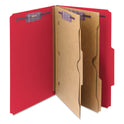 Smead 6-Section Pressboard Top Tab Pocket Classification Folders, 6 SafeSHIELD Fasteners, 2 Dividers, Legal Size, Bright Red, 10/BX (19082)