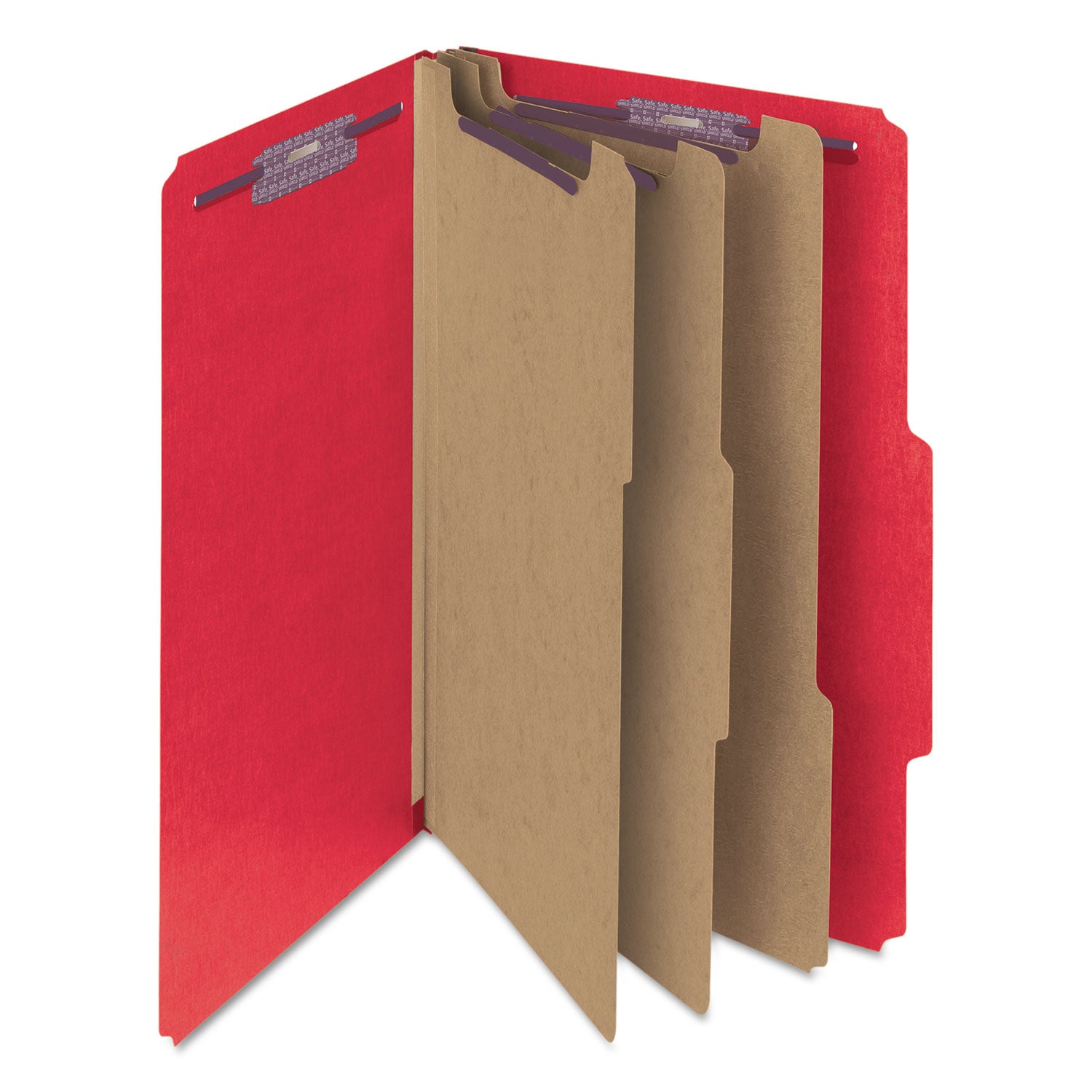 Smead Eight-Section Pressboard Top Tab Classification Folders, 8 SafeSHIELD Fasteners, 3 Dividers, Legal Size, Bright Red, 10/Box (19095)