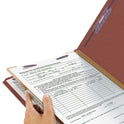 Smead Pressboard Classification Folders, Four SafeSHIELD Fasteners, 2/5-Cut Tabs, 1 Divider, Legal Size, Red, 10/Box (18775)