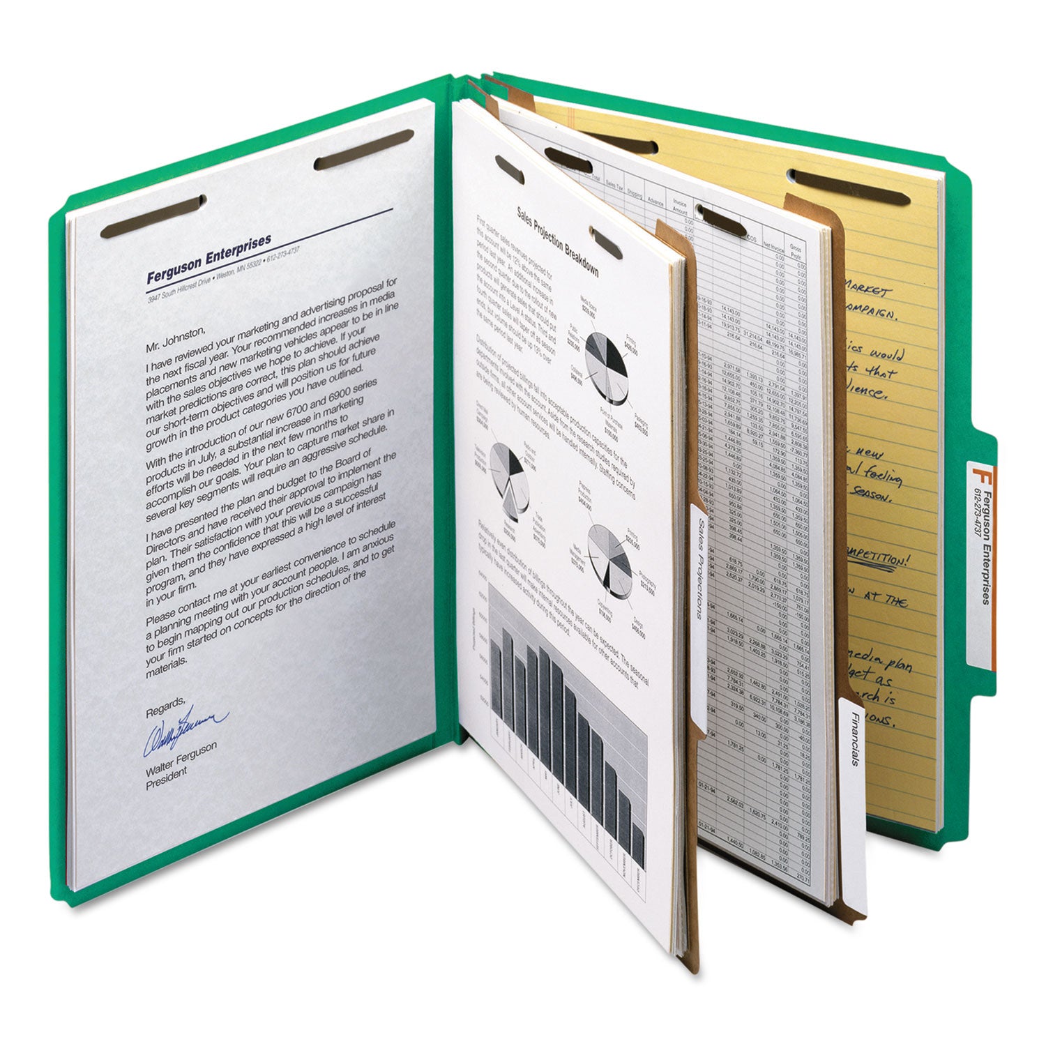 Smead Recycled Pressboard Classification Folders, 2" Expansion, 2 Dividers, 6 Fasteners, Letter Size, Green Exterior, 10/Box (14063)