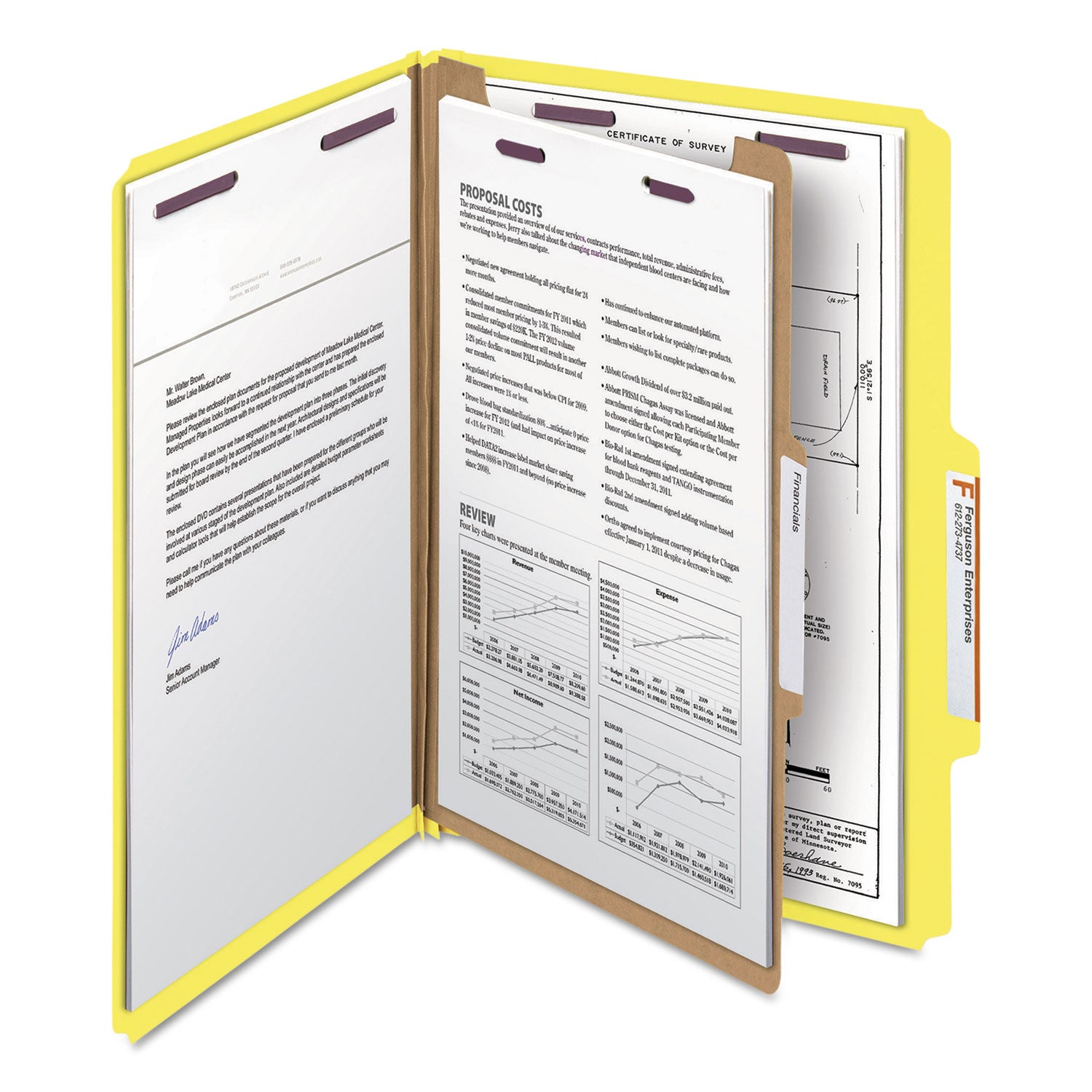 Smead Four-Section Pressboard Top Tab Classification Folders, Four SafeSHIELD Fasteners, 1 Divider, Legal Size, Yellow, 10/Box (18734)