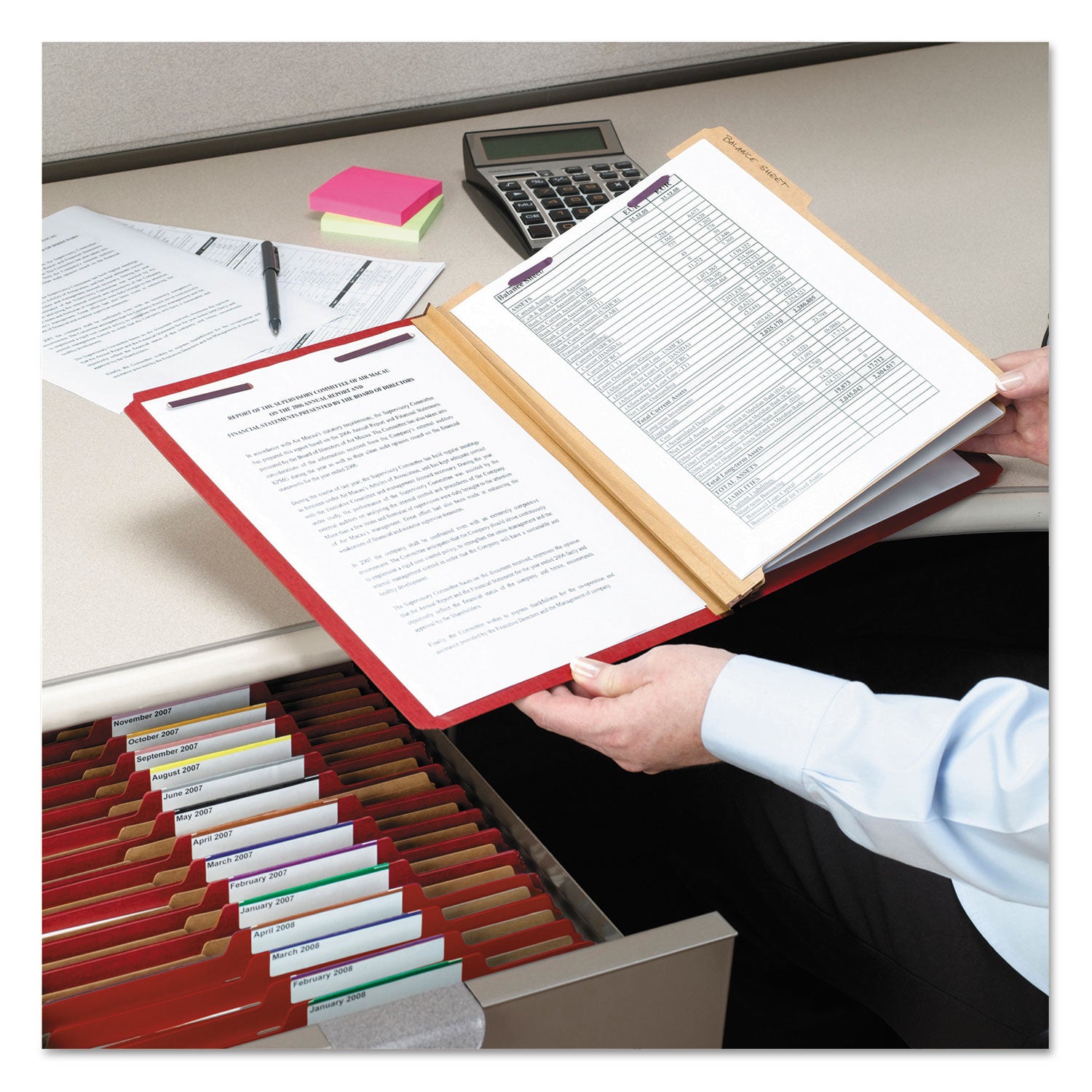 Smead Eight-Section Pressboard Top Tab Classification Folders, 8 SafeSHIELD Fasteners, 3 Dividers, Legal Size, Bright Red, 10/Box (19095)