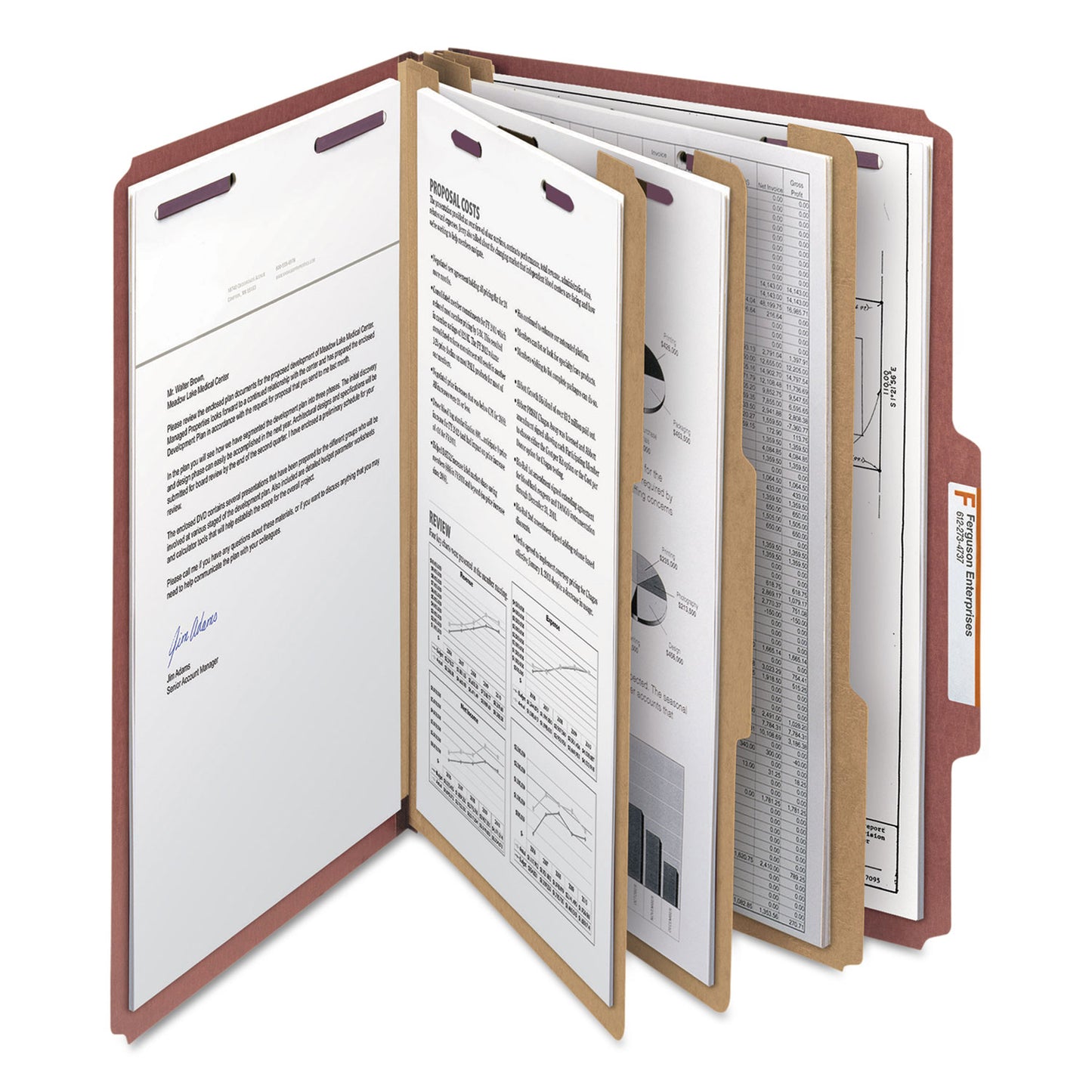 Smead Pressboard Classification Folders, Eight SafeSHIELD Fasteners, 2/5-Cut Tabs, 3 Dividers, Legal Size, Red, 10/Box (19092)
