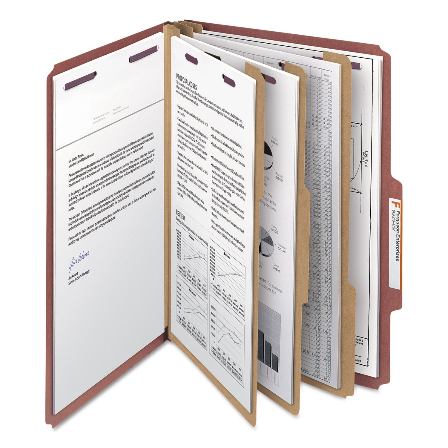 Smead Pressboard Classification Folders, Eight SafeSHIELD Fasteners, 2/5-Cut Tabs, 3 Dividers, Legal Size, Red, 10/Box (19092)