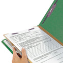 Smead Four-Section Pressboard Top Tab Classification Folders, Four SafeSHIELD Fasteners, 1 Divider, Legal Size, Green, 10/Box (18733)