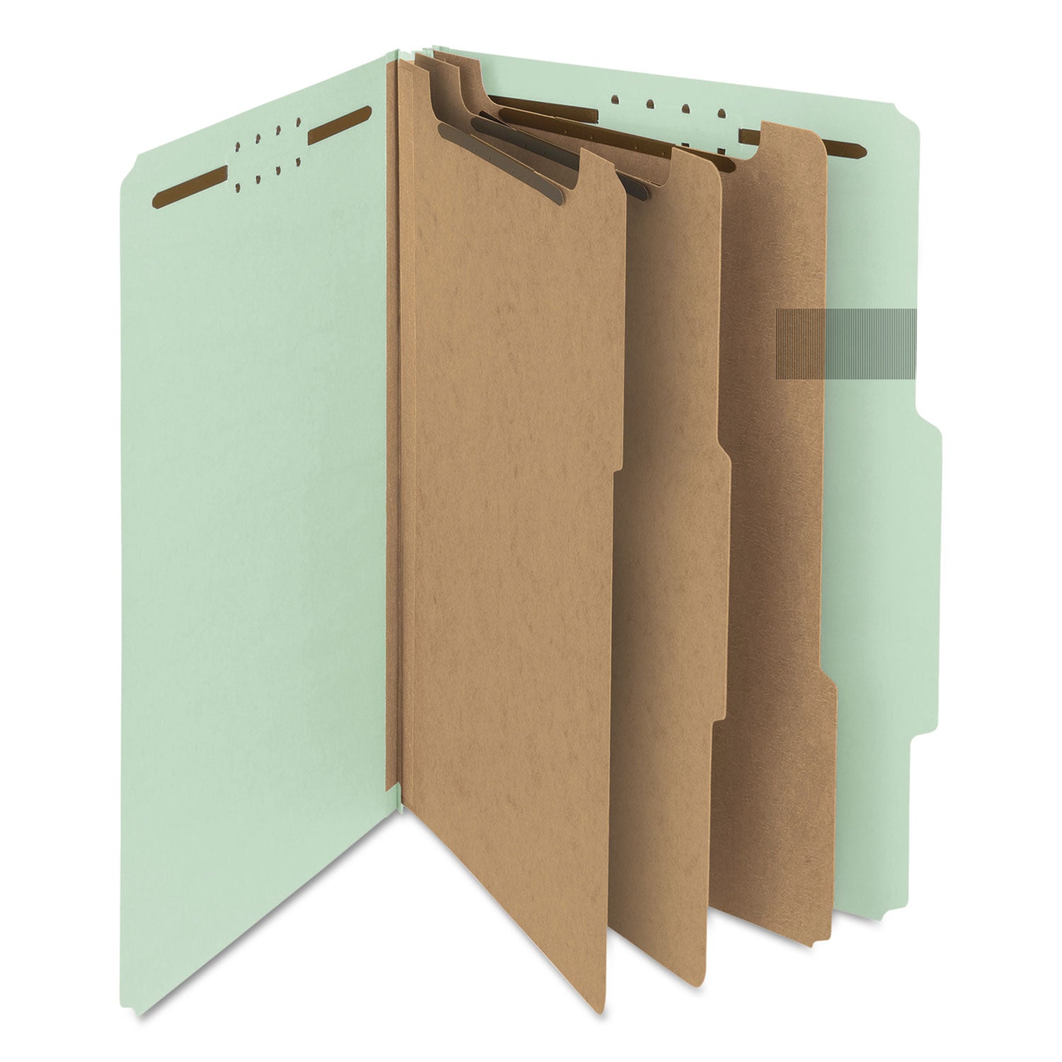 Smead Recycled Pressboard Classification Folders, 3" Expansion, 3 Dividers, 8 Fasteners, Legal Size, Gray-Green, 10/Box (19093)