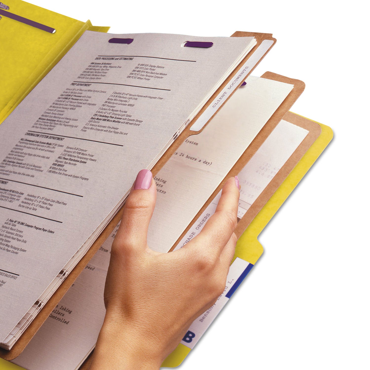 Smead Eight-Section Pressboard Top Tab Classification Folders, Eight SafeSHIELD Fasteners, 3 Dividers, Legal Size, Yellow, 10/Box (19098)