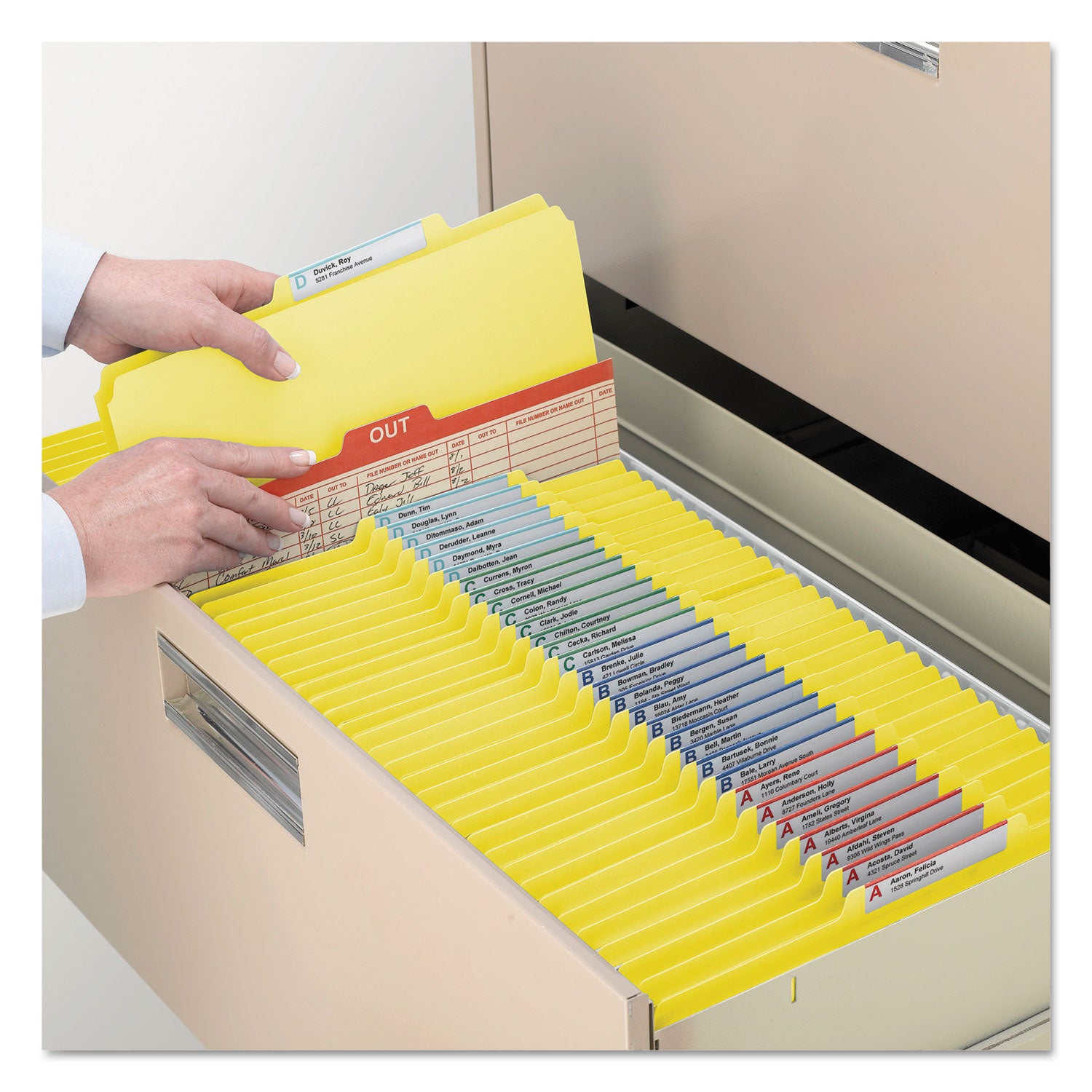 Smead Top Tab Classification Folders, Six SafeSHIELD Fasteners, 2" Expansion, 2 Dividers, Letter Size, Yellow Exterior, 10/Box (14004)
