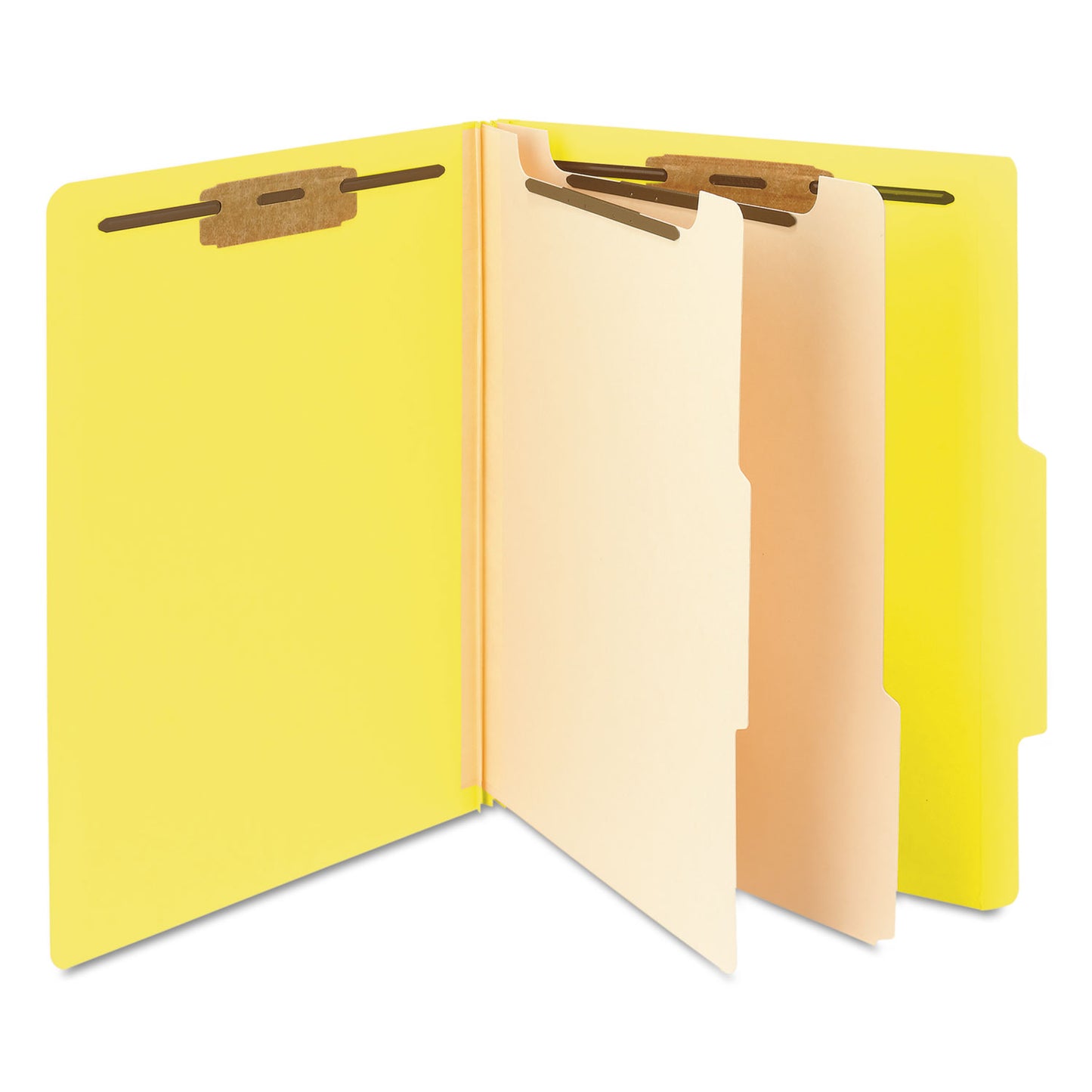 Smead Top Tab Classification Folders, Six SafeSHIELD Fasteners, 2" Expansion, 2 Dividers, Letter Size, Yellow Exterior, 10/Box (14004)