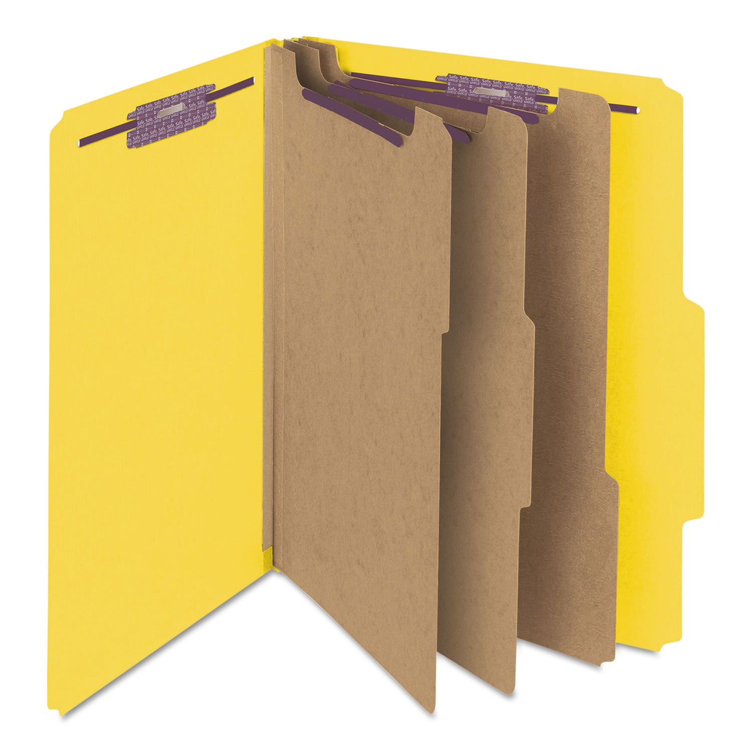 Smead Eight-Section Pressboard Top Tab Classification Folders, Eight SafeSHIELD Fasteners, 3 Dividers, Letter Size, Yellow, 10/Box (14098)
