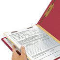 Smead Top Tab Classification Folders, Four SafeSHIELD Fasteners, 2" Expansion, 1 Divider, Letter Size, Red Exterior, 10/Box (13703)