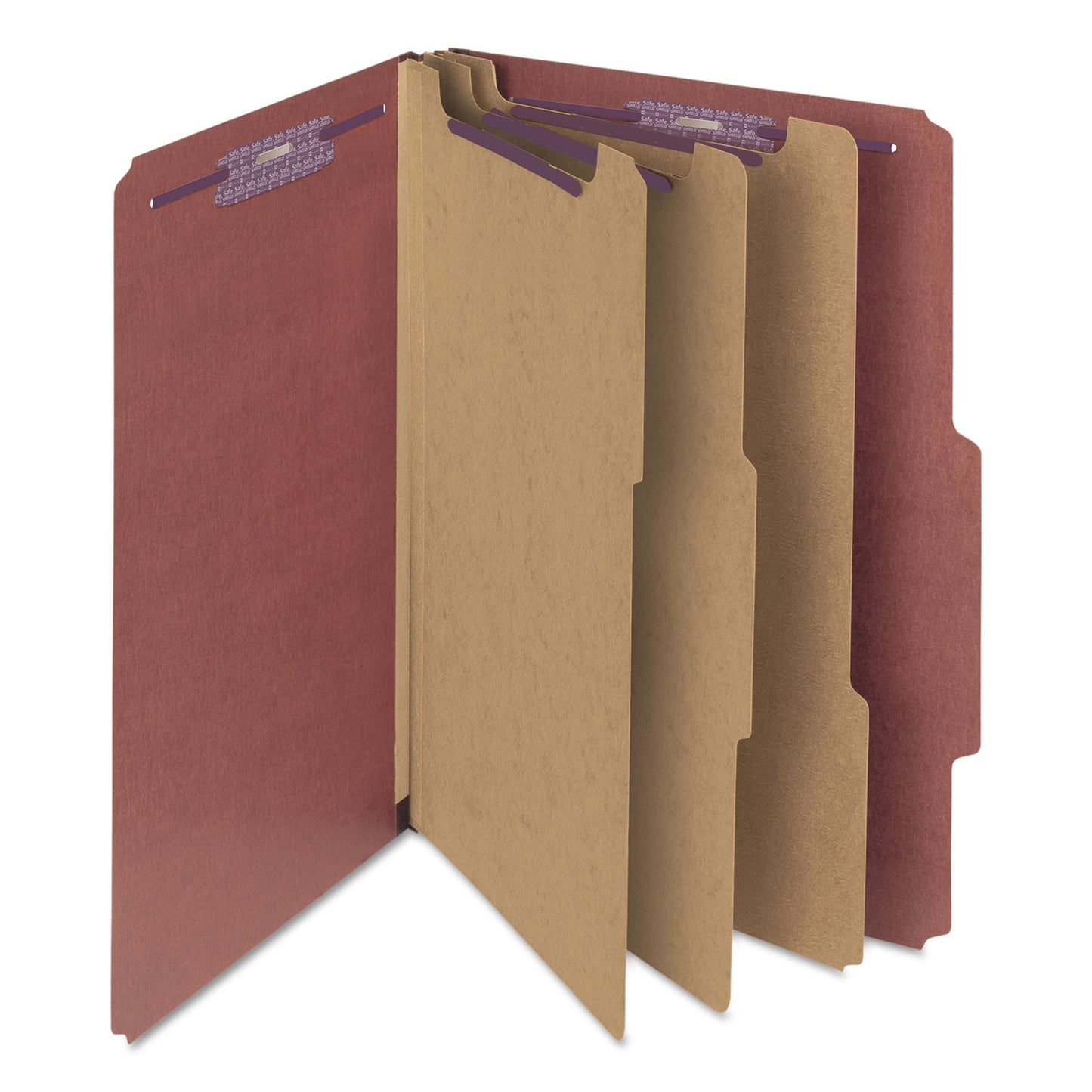 Smead Pressboard Classification Folders, Eight SafeSHIELD Fasteners, 2/5-Cut Tabs, 3 Dividers, Legal Size, Red, 10/Box (19092)