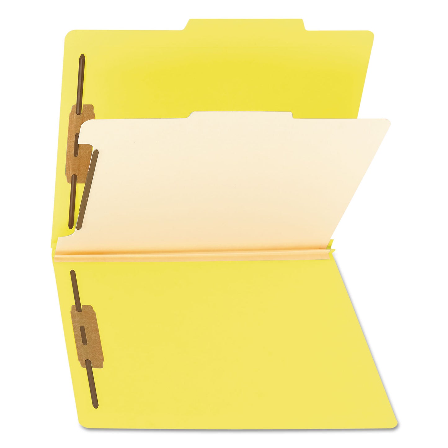 Smead Top Tab Classification Folders, Four SafeSHIELD Fasteners, 2" Expansion, 1 Divider, Letter Size, Yellow Exterior, 10/Box (13704)
