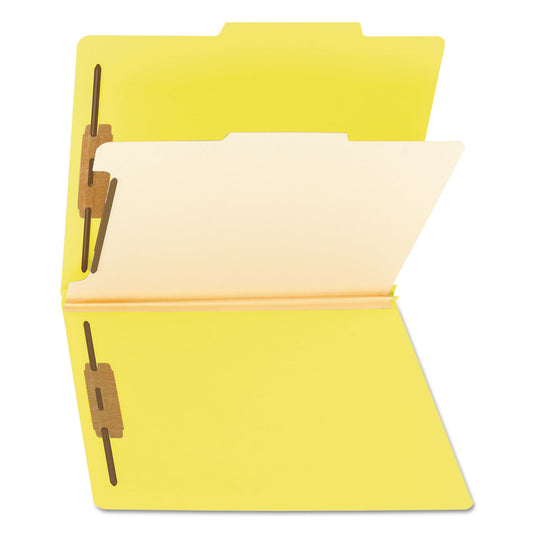 Smead Top Tab Classification Folders, Four SafeSHIELD Fasteners, 2" Expansion, 1 Divider, Letter Size, Yellow Exterior, 10/Box (13704)