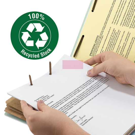 Smead Recycled Pressboard Classification Folders, 3" Expansion, 3 Dividers, 8 Fasteners, Legal Size, Gray-Green, 10/Box (19093)