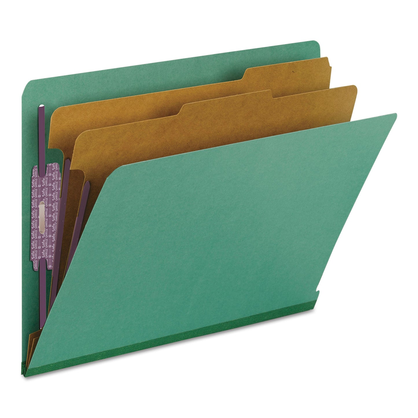 Smead End Tab Pressboard Classification Folders, Six SafeSHIELD Fasteners, 2" Expansion, 2 Dividers, Letter Size, Green, 10/Box (26785)