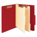 Smead Top Tab Classification Folders, Six SafeSHIELD Fasteners, 2" Expansion, 2 Dividers, Letter Size, Red Exterior, 10/Box (14003)