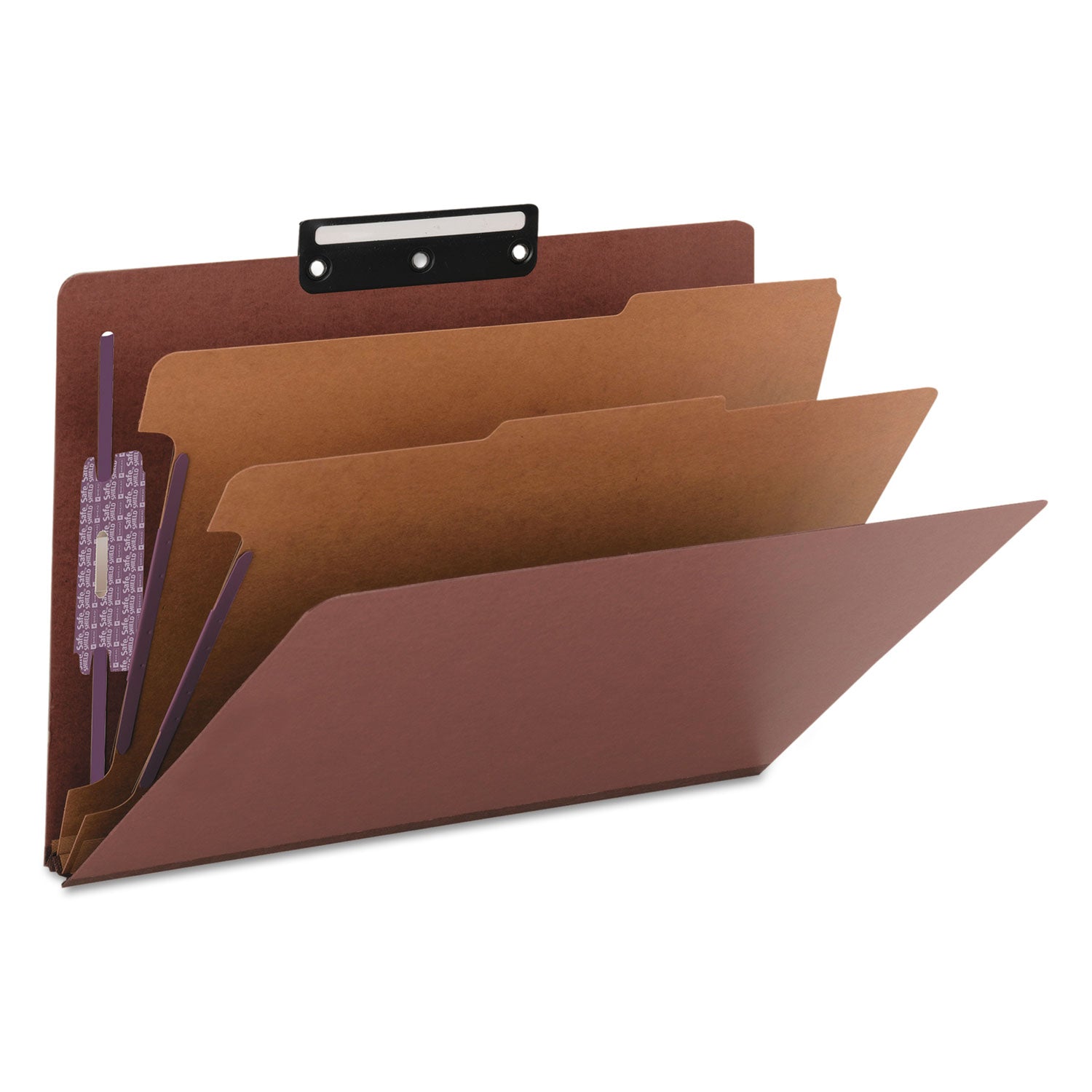 Smead Pressboard Classification Folders, Six SafeSHIELD Fasteners, 1/3-Cut Tabs, 2 Dividers, Legal Size, Red, 10/Box (19230)