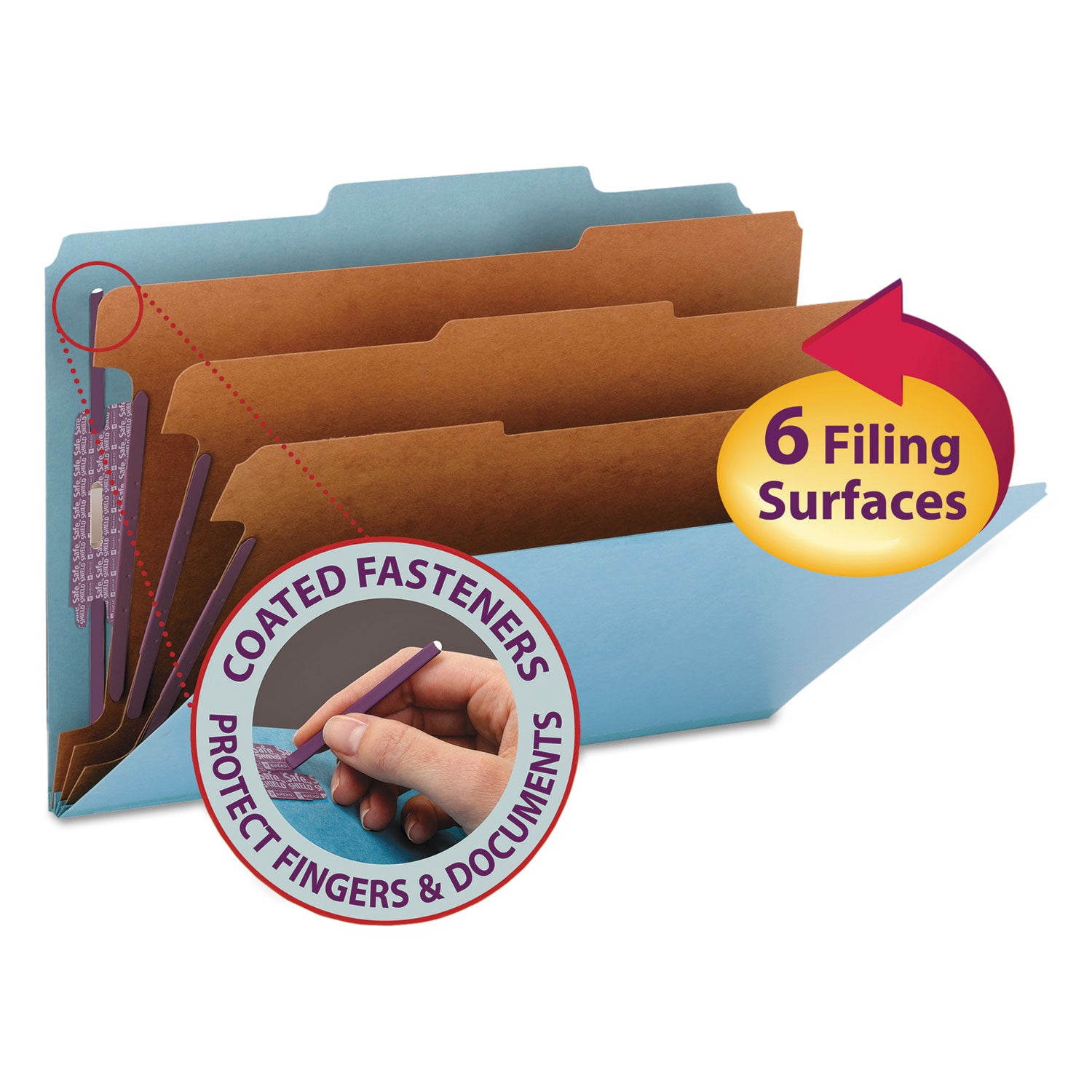 Smead Eight-Section Pressboard Top Tab Classification Folders, Eight SafeSHIELD Fasteners, 3 Dividers, Legal Size, Blue, 10/Box (19094)