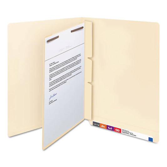Smead Self-Adhesive Folder Dividers with Twin-Prong Fasteners for Top/End Tab Folders, 1 Fastener, Letter Size, Manila, 100/Box (68027)