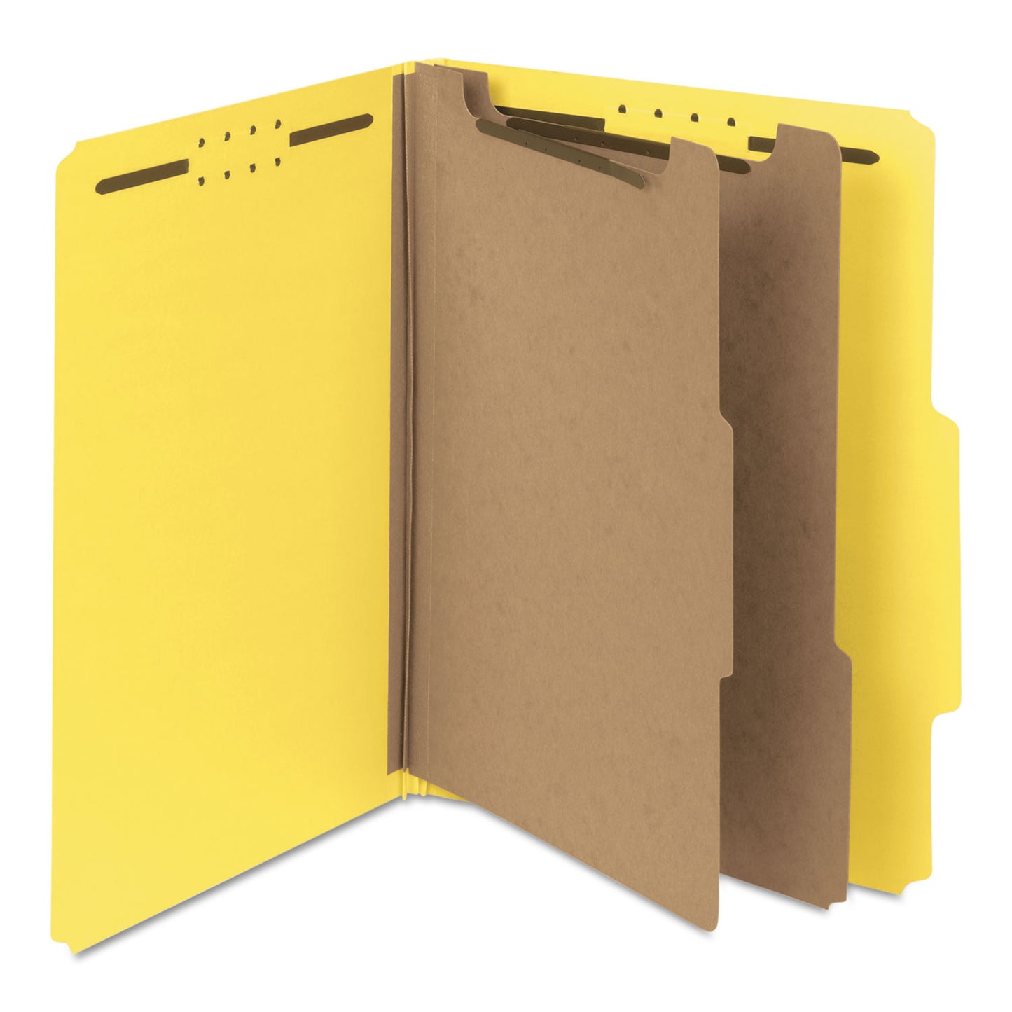 Smead Recycled Pressboard Classification Folders, 2" Expansion, 2 Dividers, 6 Fasteners, Letter Size, Yellow Exterior, 10/Box (14064)