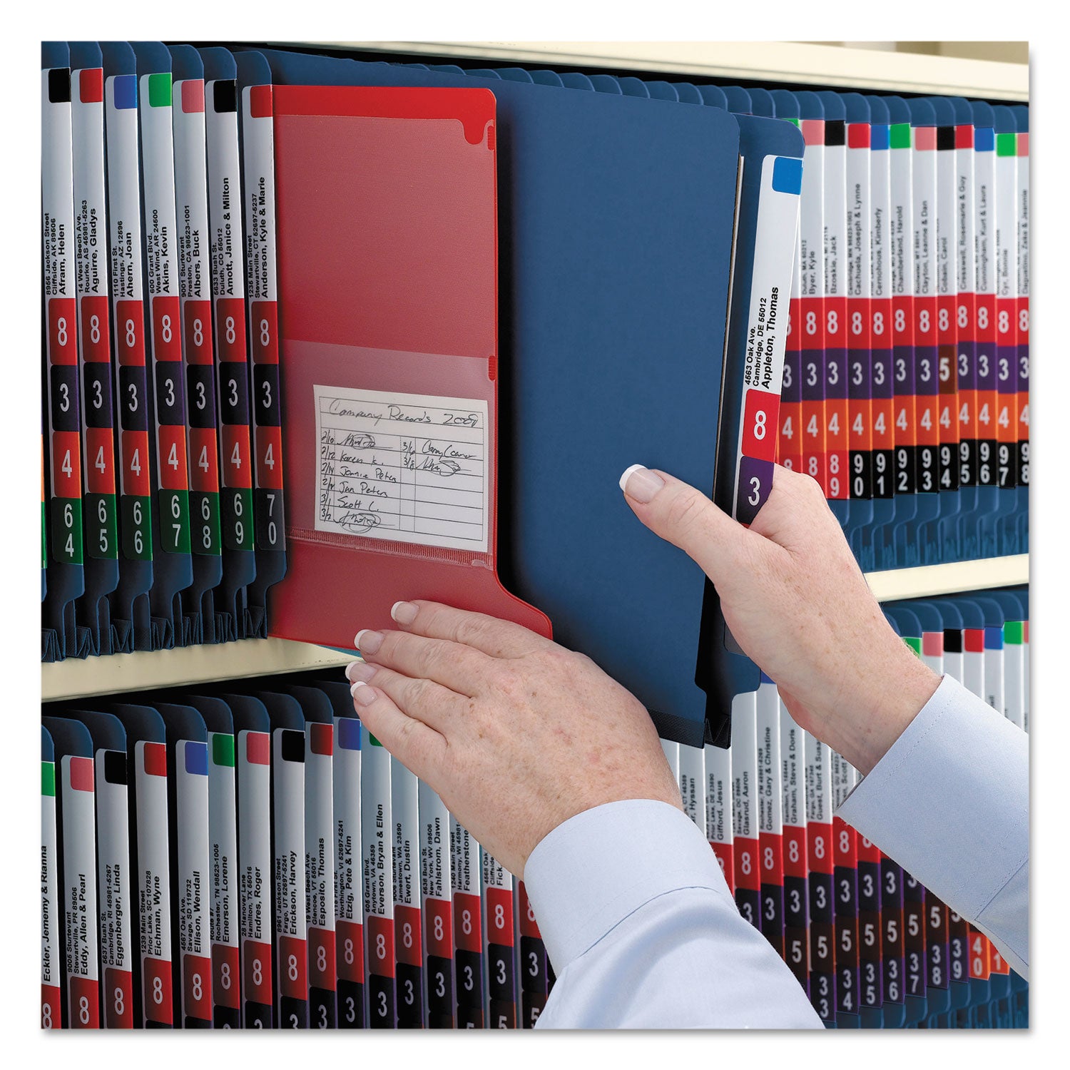 Smead End Tab Pressboard Classification Folders, Six SafeSHIELD Fasteners, 2" Expansion, 2 Dividers, Letter Size, Dark Blue, 10/Box (26784)
