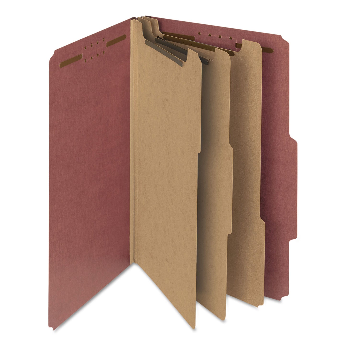 Smead Recycled Pressboard Classification Folders, 3" Expansion, 3 Dividers, 8 Fasteners, Legal Size, Red Exterior, 10/Box (19099)