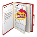 Smead Top Tab Classification Folders, Six SafeSHIELD Fasteners, 2" Expansion, 2 Dividers, Letter Size, Red Exterior, 10/Box (14003)