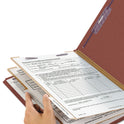 Smead Pressboard Classification Folders, Six SafeSHIELD Fasteners, 1/3-Cut Tabs, 2 Dividers, Legal Size, Red, 10/Box (19230)